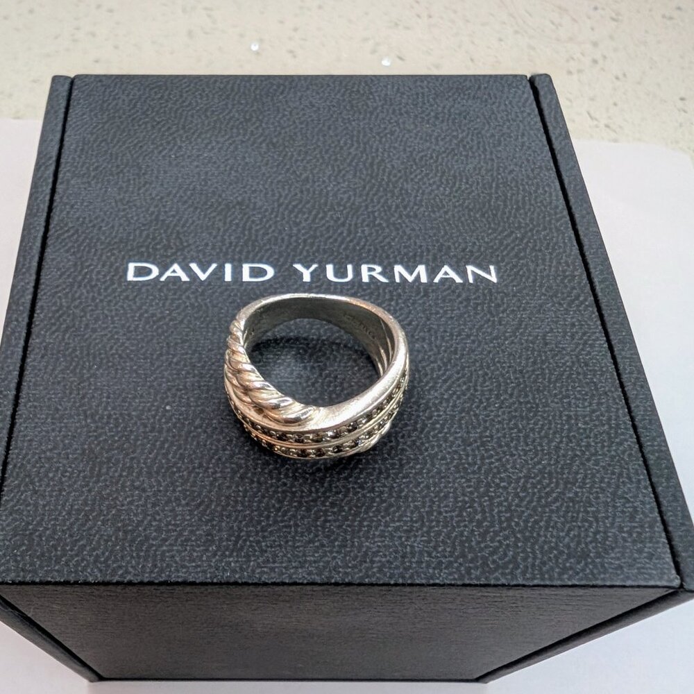 David Yurman 925 Silver Diamond Double Row Crossover Ring Size 5.5-6 - Picture 5 of 8